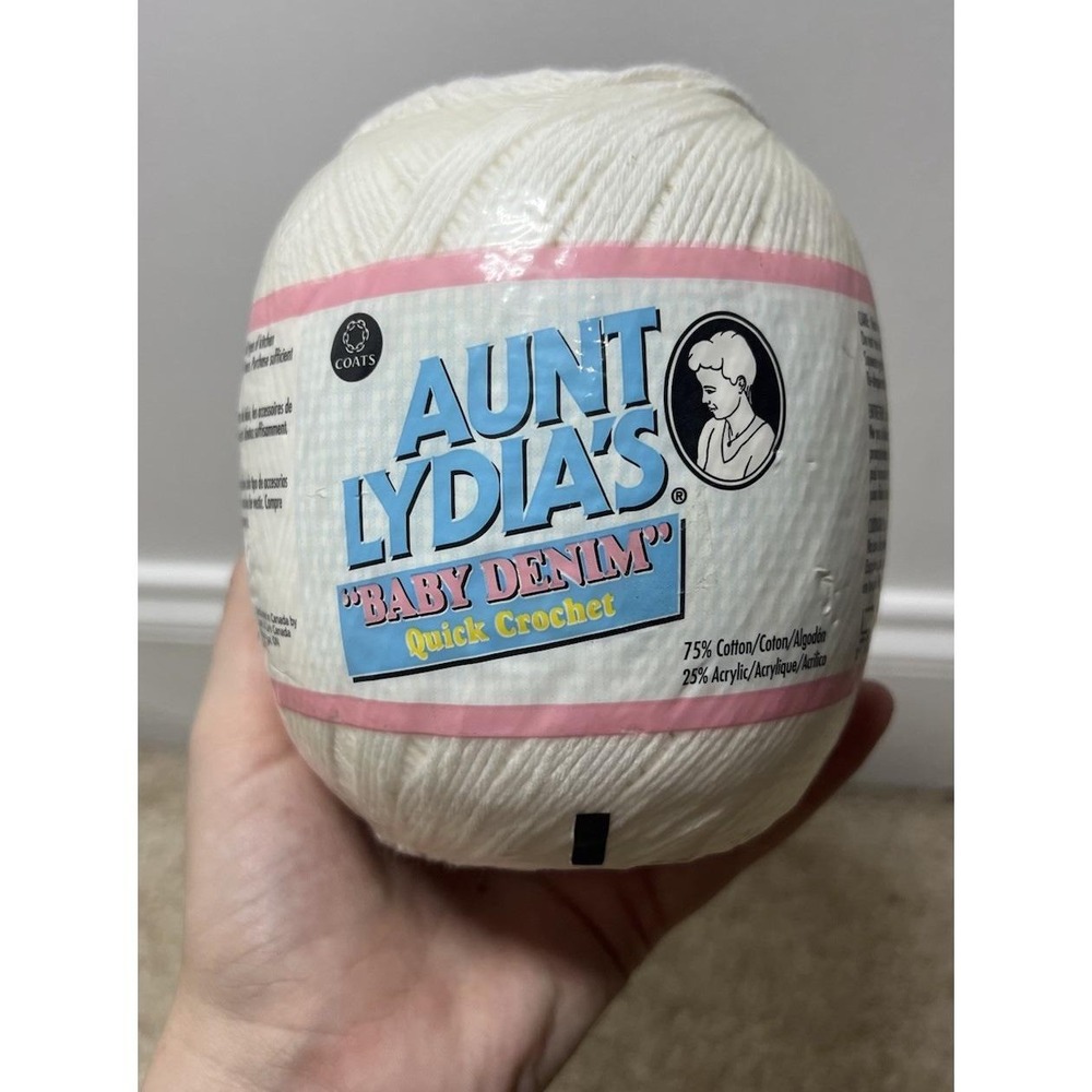 NWT Aunt Lydia's Baby Denim White Quick Crotchet Cotton Blend Yarn 400yds